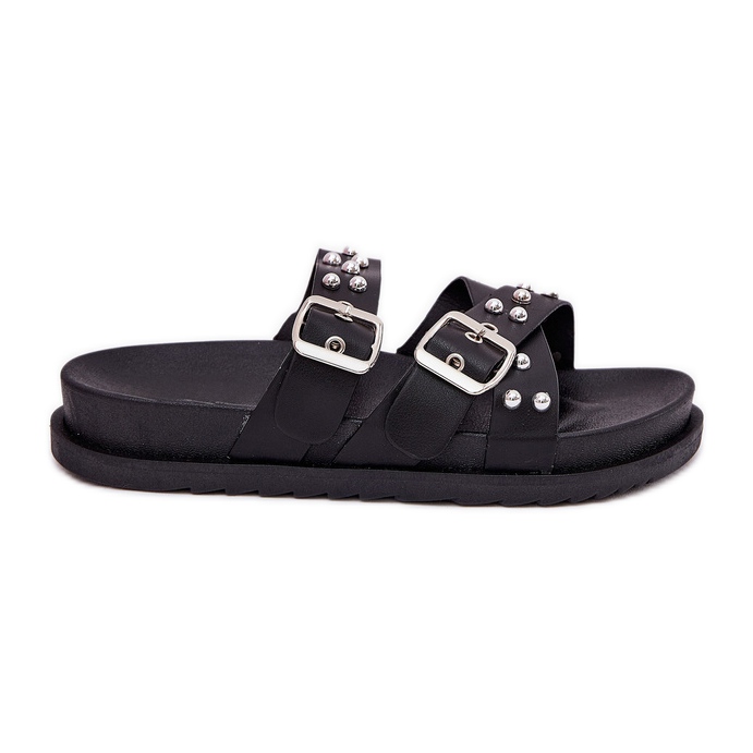 Zapatillas para mujeres con tachuelas y hebillas negras negro
