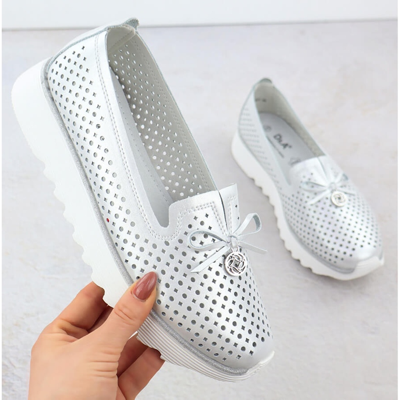 S. BARSKI Zapatos de cuero para mujeres abiertos plateado s.barski lr51-631 plata