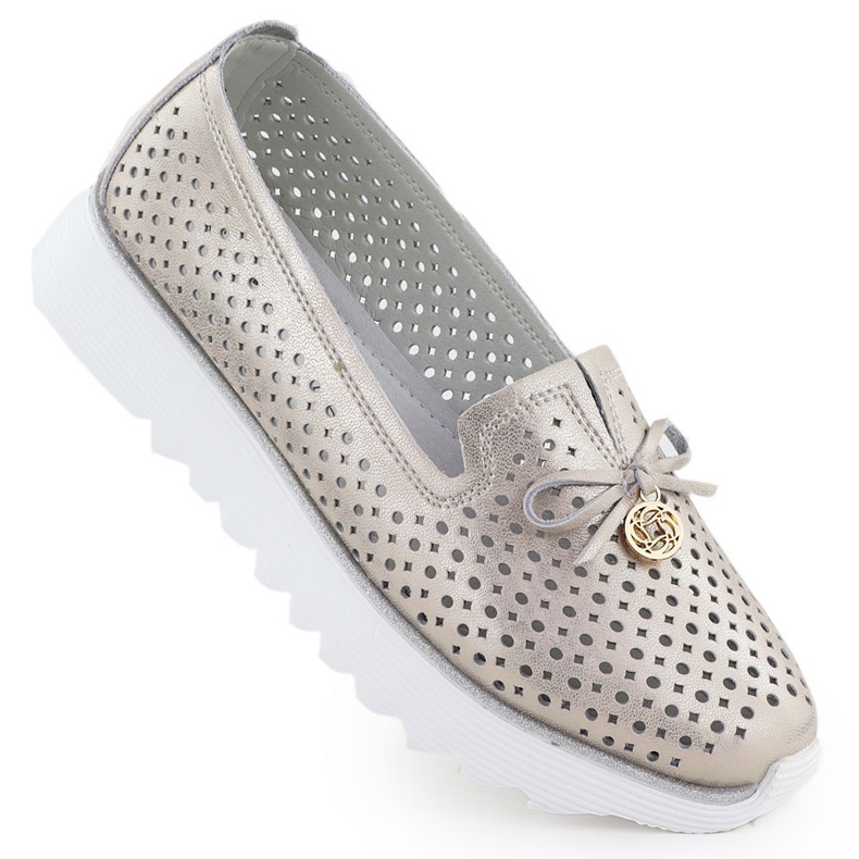 Zapatos de cuero a puertas para mujeres Złote S. Barski LR51-631 dorado