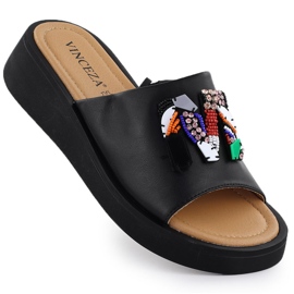 Flip de cuero para mujeres con cuentas negras Vinceza 66623 negro