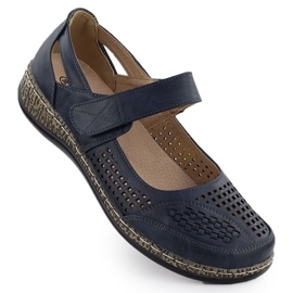 Zapatos para mujeres con velcro azul marino unisoft 7026
