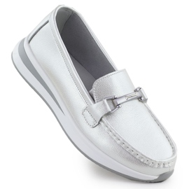 S.Barski Zapatos de mocasín de cuero en la plataforma Pearl Białe S. Barski GR51-598 blanco