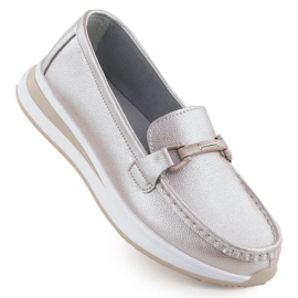 Zapatos de mocasín de cuero en la plataforma Pearl Pink S.Barski GR51-598 rosado