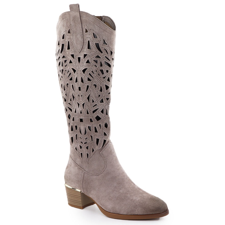 Botas abiertas con beige oscuro de gamuza Vinceza 58453