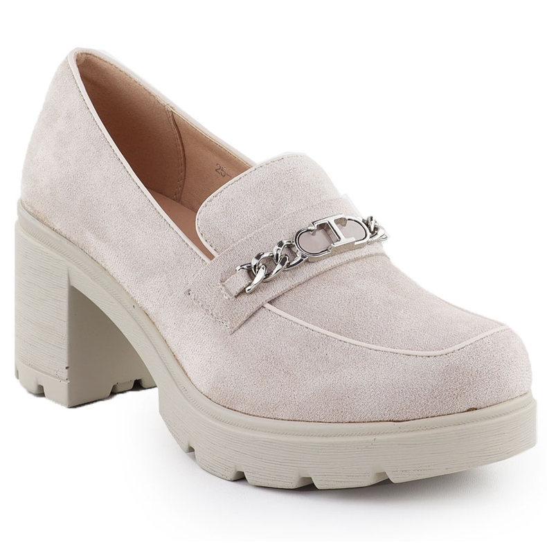 Zapatos para mujeres con gamuza beige potocki sz12629 con una cadena
