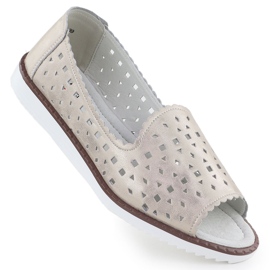 Zapatos de cuero para mujeres Open Toe Openwork Beige S.Barski LR51-922