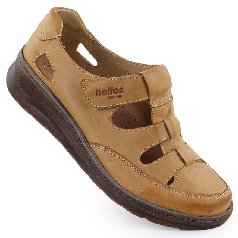 Zapatos de cuero para mujeres en Velcro Light Bronze Helios 437 marrón