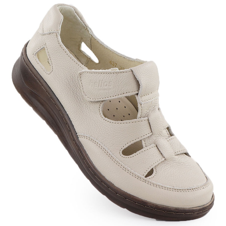 Zapatos de cuero para mujeres en el velcro ecru helios 437 velcro beige