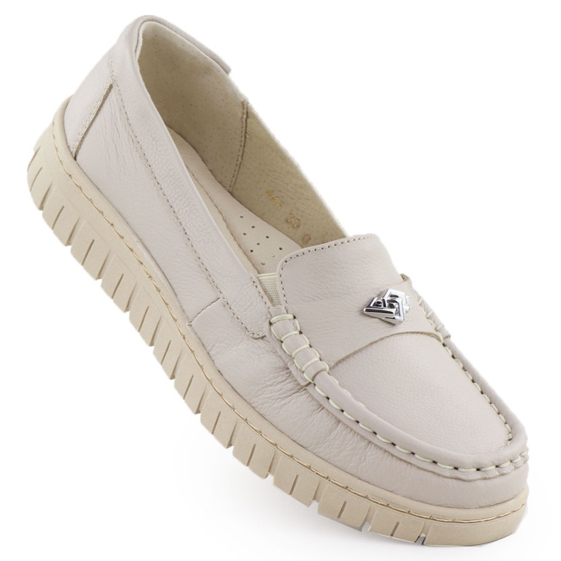 Mocasines de cuero para mujeres Ekri Helios 441 beige