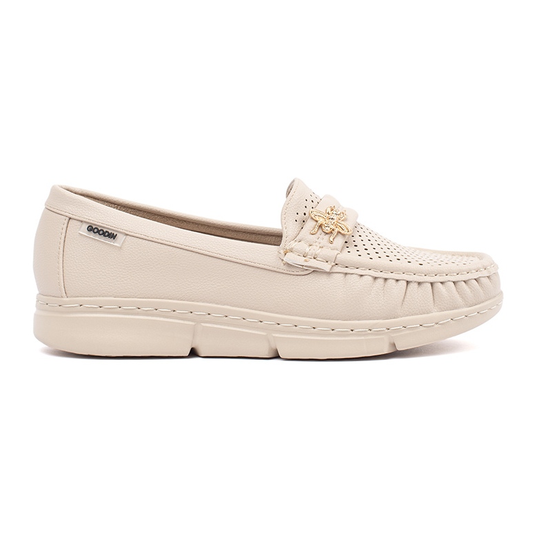 Goodin Beige Openwork Light Mocasins con un alfiler Goodin Beige Openwork Light Mocasins con un alfiler