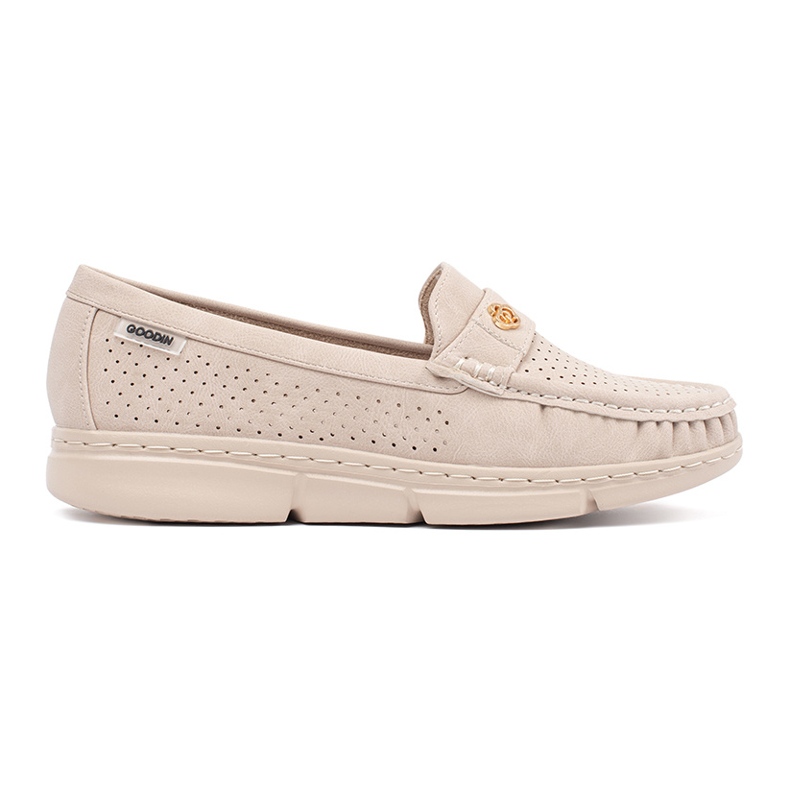 Goodin Light -Beige Openwork Loafers con un elemento dorado