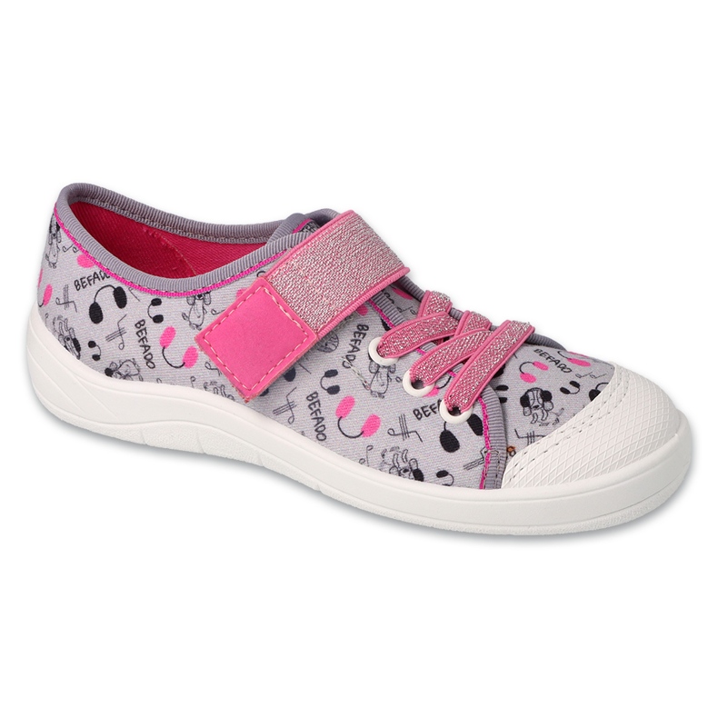 Pantuflas infantiles befado con velcro 351Y024, aplicaciones grises Pantuflas infantiles befado con velcro 351Y024, aplicaciones grises