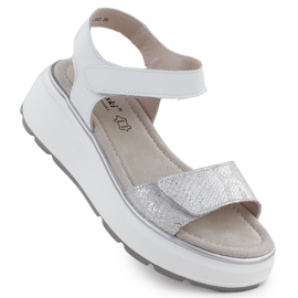 S.Barski Sandalias de cuero para mujeres para la plataforma de plata de velcro S. Barski LR51-543