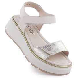 S.Barski Sandalias de cuero para mujeres para velcro Plataforma Złote S. Barski LR51-543 dorado