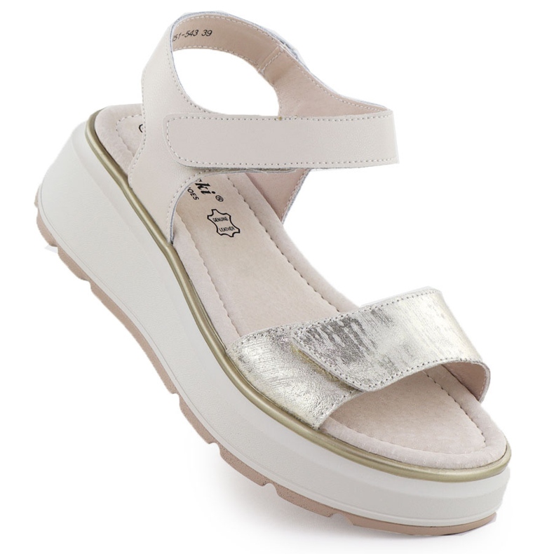 S.Barski Sandalias de cuero para mujeres para velcro Plataforma Złote S. Barski LR51-543 dorado S.Barski Sandalias de cuero para mujeres para velcro Plataforma Złote S. Barski LR51-543 dorado