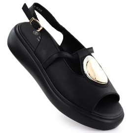 S.Barski Sandalias de cuero para mujeres en Plataforma Czarne S. Barski GR51-603 negro