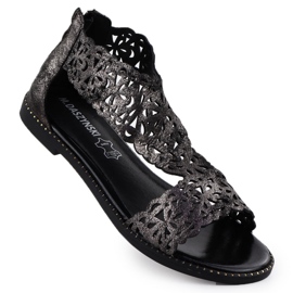 Sandalias de mujeres Factucas platino Czarne M. Daszyński MR24148-2 negro