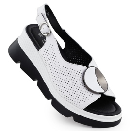 S.Barski Sandalias de cuero para mujeres para Openwork Białe S. Barski LR51-788 blanco