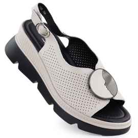 S.Barski Sandalias de cuero para mujeres para una cuña abierta beige S. Barski LR51-788