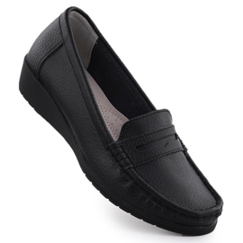 Mocasines de cuero para mujeres en la elevación Black Sabatina Jhy01 negro