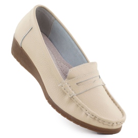 Mocasines de cuero para mujeres en la elevación beige sabatina jhy01