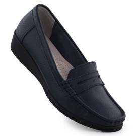 Mocasines de cuero para mujeres en una plataforma Navy Blue Sabatina Jhy01 azul