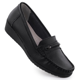 Mocasines de cuero para mujeres en la elevación Black Sabatina Jhy02 negro