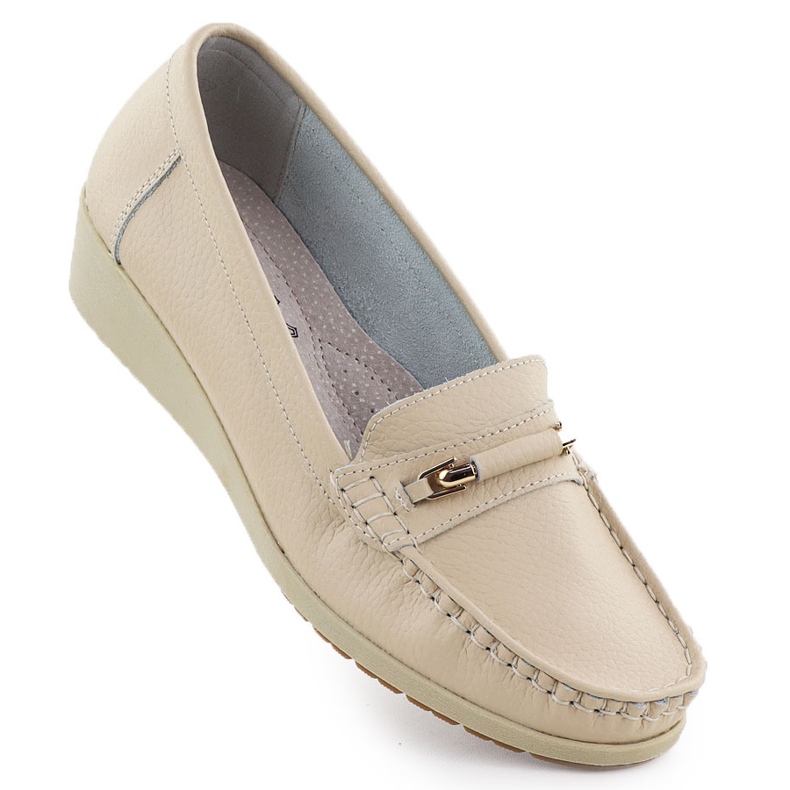Mocasines de cuero para mujeres en la elevación beige sabatina jhy02