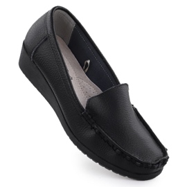 Mocasines de cuero para mujeres en la elevación Black Sabatina Jhy03 negro