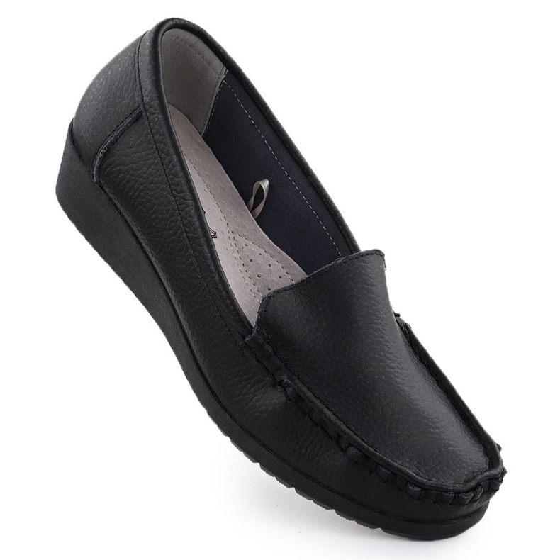 Mocasines de cuero para mujeres en la elevación Black Sabatina Jhy03 negro