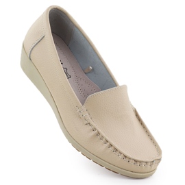 Mocasines de cuero para mujeres en la elevación beige sabatina jhy03
