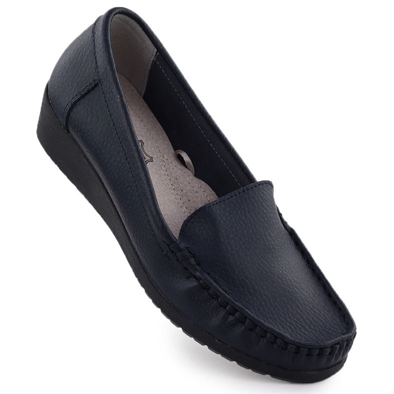 Mocasines de cuero para mujeres en una plataforma Navy Blue Sabatina Jhy03 azul
