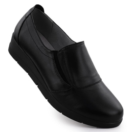 Zapatos de cuero para mujeres en rodajas resbaladas Black Sabatina Jhy203 negro