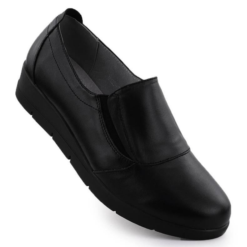 Zapatos de cuero para mujeres en rodajas resbaladas Black Sabatina Jhy203 negro