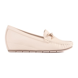 Goodin Mocasines beige en una cuña baja con un adorno