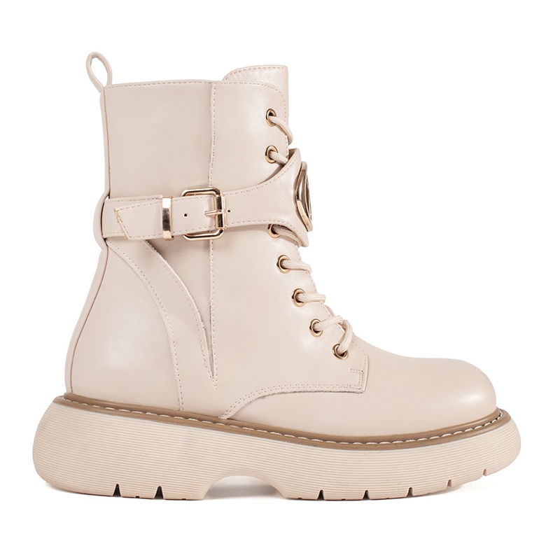 Shelvt Botas para mujeres con cordones beige