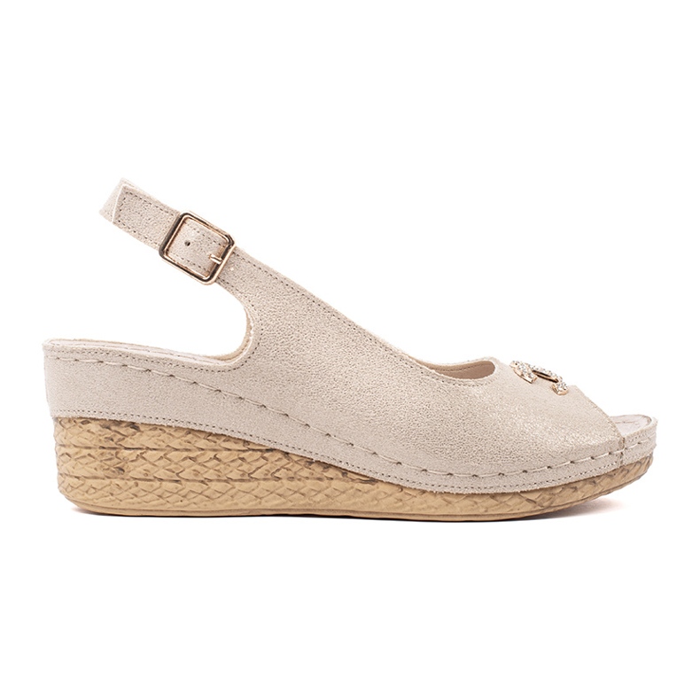 Goodin Sandalias de cuña beige ligeras con hebilla y adorno