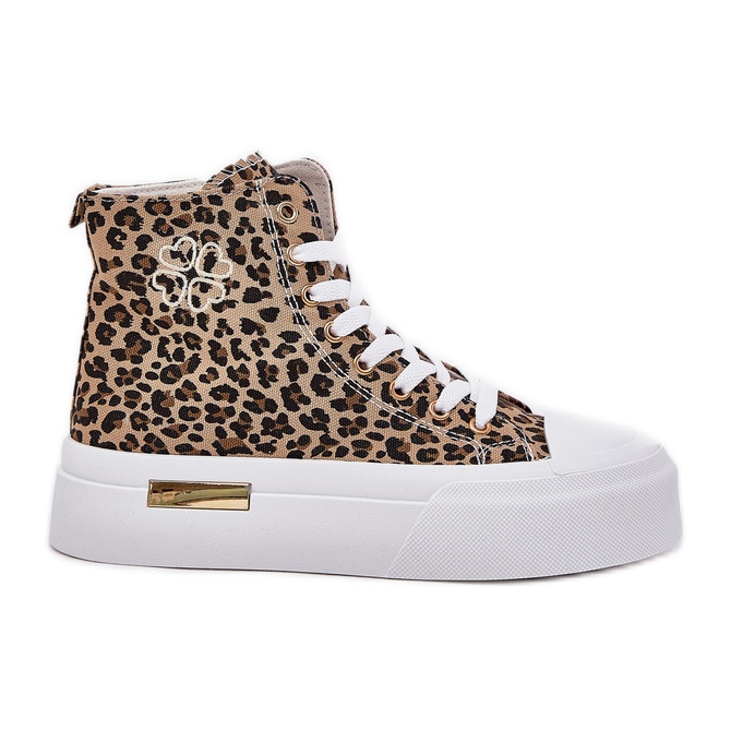 Zapatillas de leopardo femeninas altas en la plataforma Brown marrón