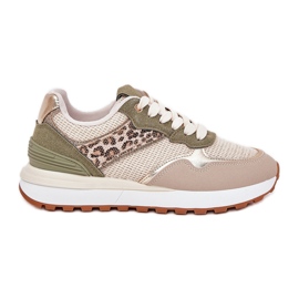 Zapatos deportivos femeninos con estampado de leopardo en la plataforma verde
