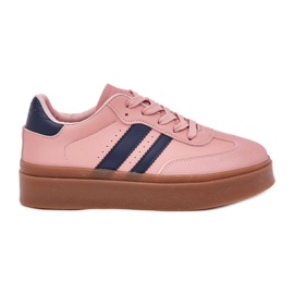 Zapatillas de deporte para mujeres en la plataforma con rosa de cuero ecológico rosado