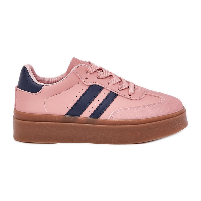 Zapatillas de deporte para mujeres en la plataforma con rosa de cuero ecológico rosado