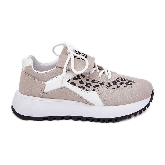 Zapatillas deportivas de zapatillas para mujeres en la plataforma leopardo y blanco y beige