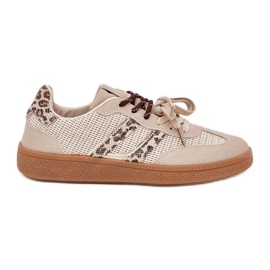 Zapatillas de deporte femeninas con huella de beige de cordón doble estampado de leopardo