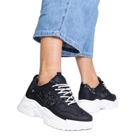 Zapatillas de deporte para mujeres negras con insertos de brillo negro