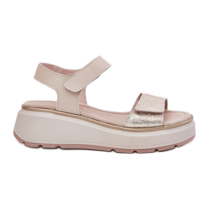 S.Barski Sandalias de cuero Plataforma para mujeres y Velcro Wedge S. Barski LR51-543 Oro dorado