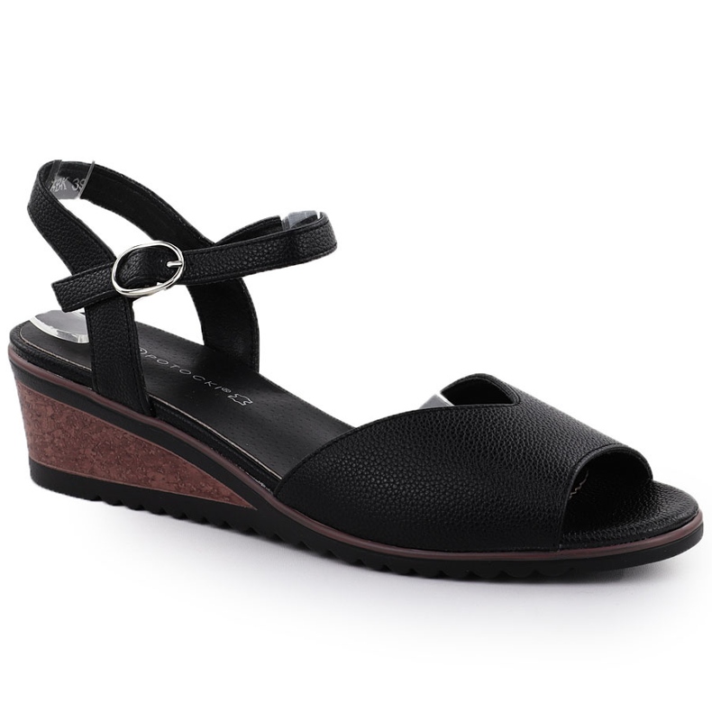 Sandalias de mujeres sobre cuñas Black Potocki 12624 negro