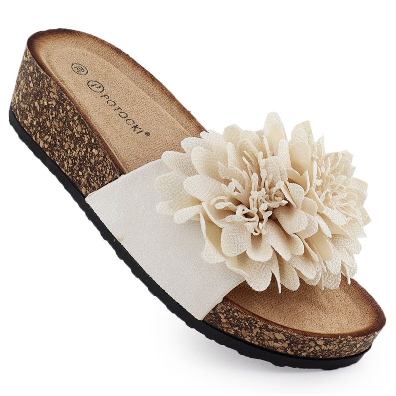 Flip de mujer: flores beige de cuñas de Potocki GN17300 Flip de mujer: flores beige de cuñas de Potocki GN17300