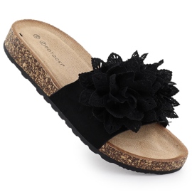 Zapatillas para mujeres con flores Potocki negro GN17301
