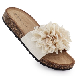 Chanclas para mujeres con flores beige potocki gn17301