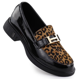Zapatos de cuero con estampado de leopardo retrasado lacado negro vinceza 66790